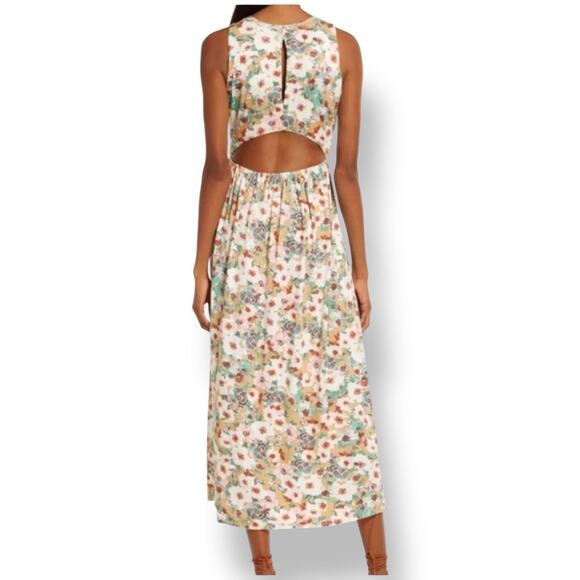 Fourteenth Place Women's Floral Open Cutout Midi Dress Large Beige Multi - Picture 1 of 10
